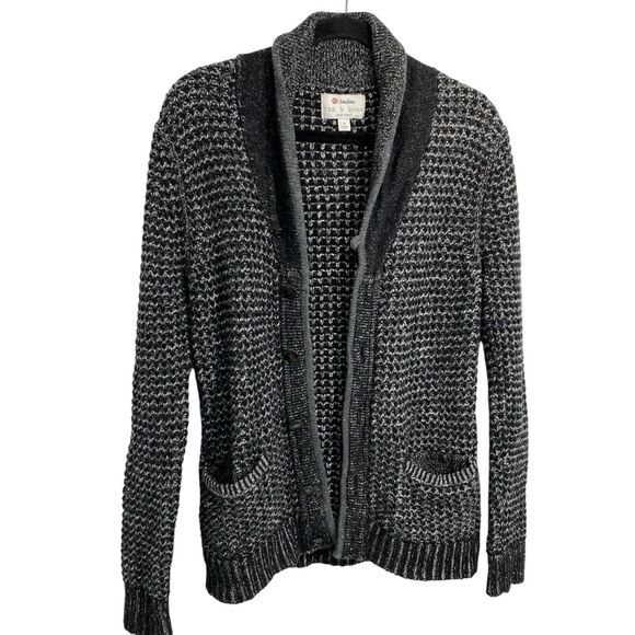 rag bone Neiman Marcus Wool Texture Cardigan Sweater Men Size Small Black Gray - Picture 7 of 12